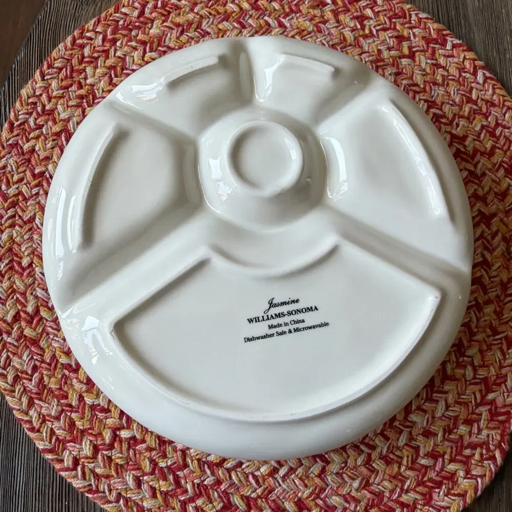 Williams Sonoma Jasmine Divided Luncheon Appetizer Snack Plate set of 6 green